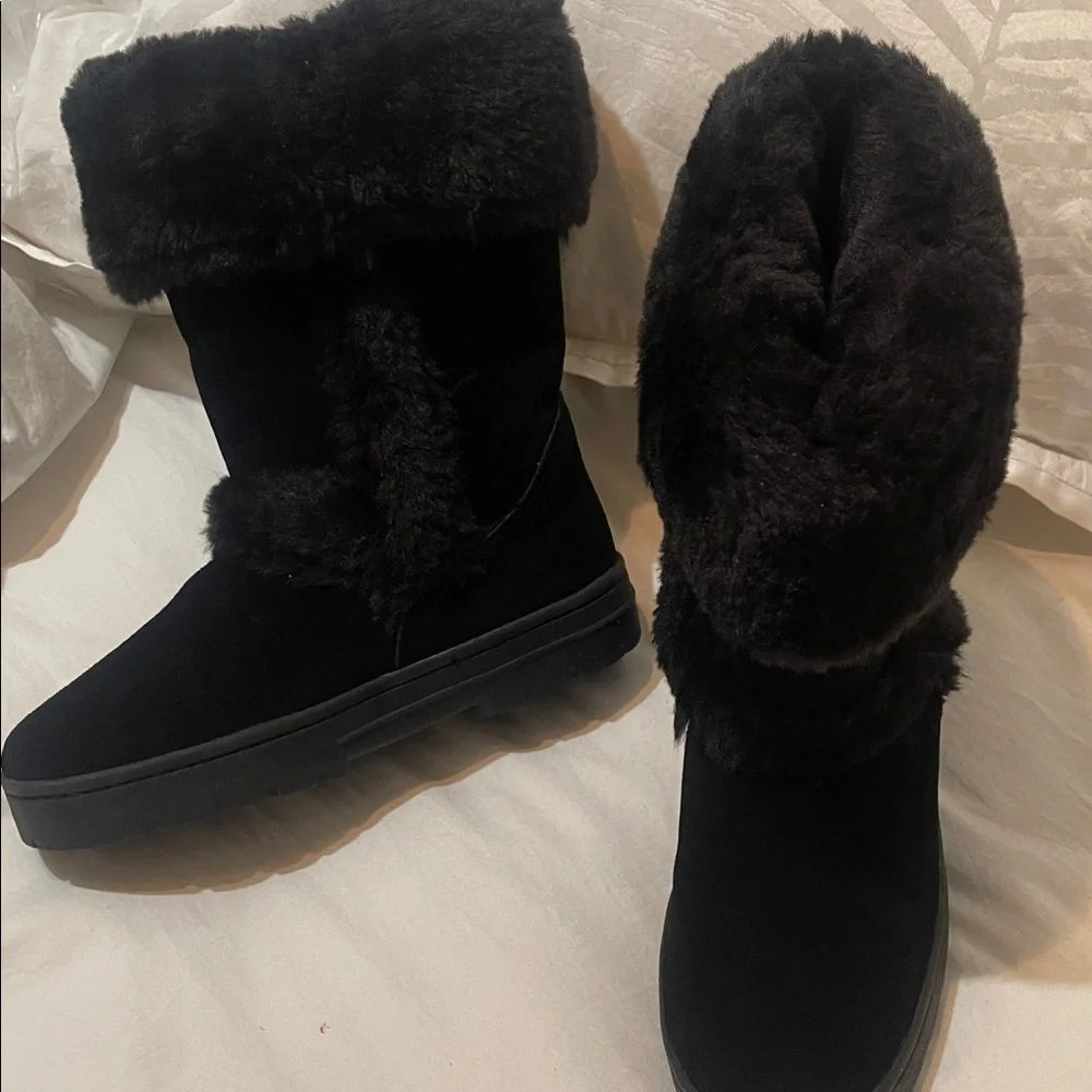 Style & co black fuzzy winter boots new sz 8 m